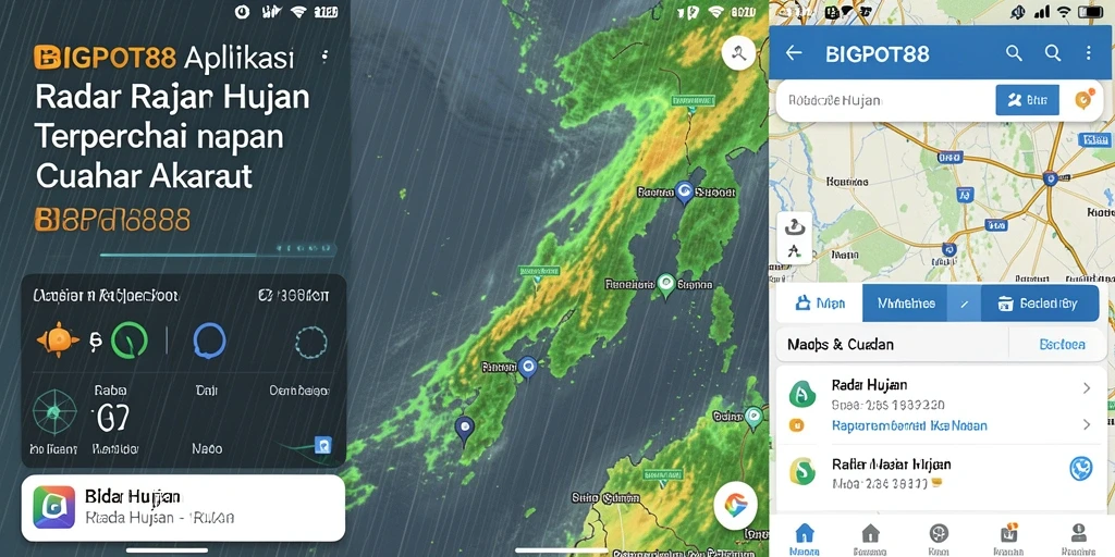 Tampilan antarmuka utama BIGPOT88 dengan peta radar hujan yang jelas dan informatif.