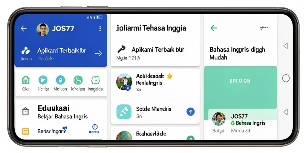 Tampilan antarmuka JOS77 yang menarik saat belajar bahasa Inggris.