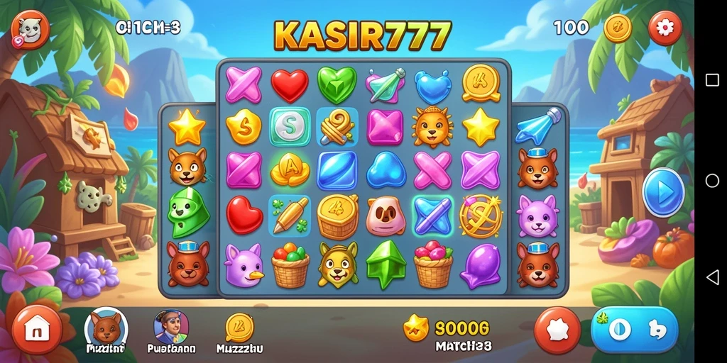Screenshot antarmuka KASIR777 yang menampilkan keseruan permainan Puzzle Match-3.