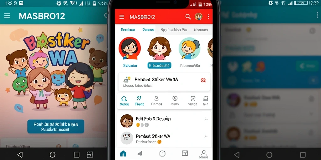 Tampilan antarmuka aplikasi Pembuat Stiker WA MASBRO12 yang modern dan menarik.