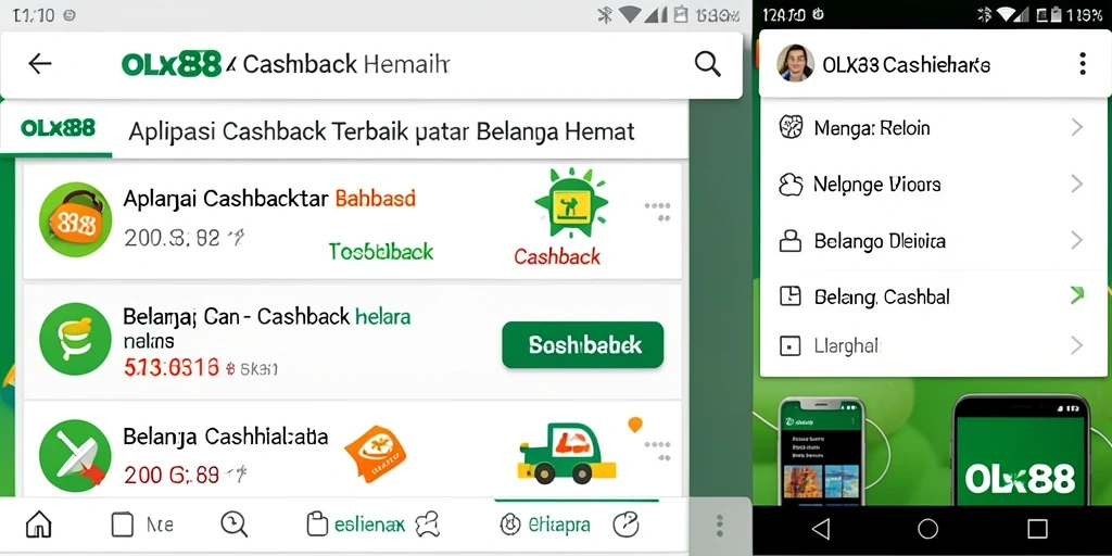 Tampilan antarmuka aplikasi OLX888 yang menampilkan penawaran cashback menarik.